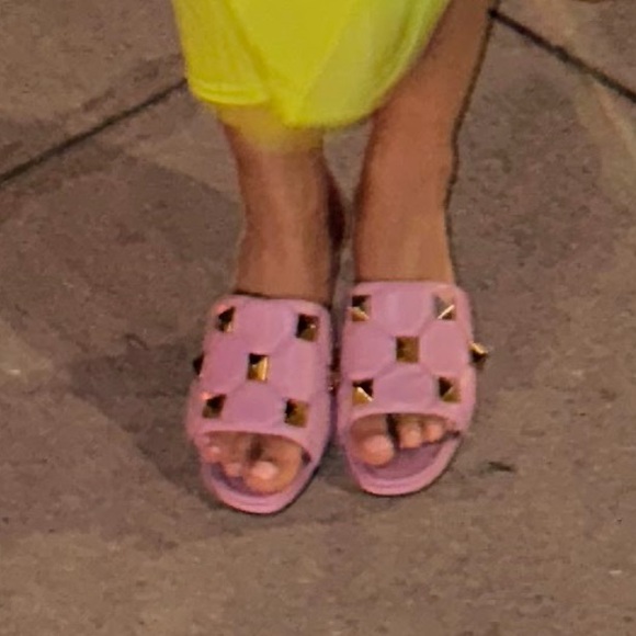 Valentino Pink Slide Sandals with Gold Studs - Picture 6 of 6